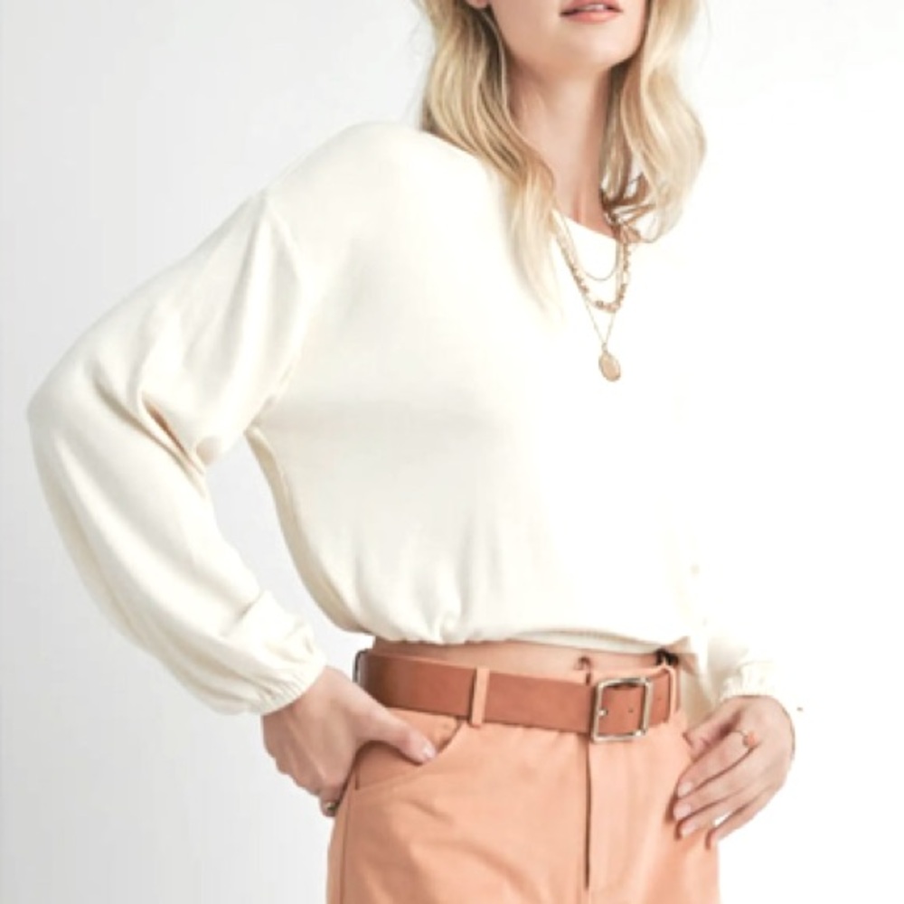 Sadie & Sage Ronan Elastic Hem Knit Crop Top in Ivory Juniors XL NWT
